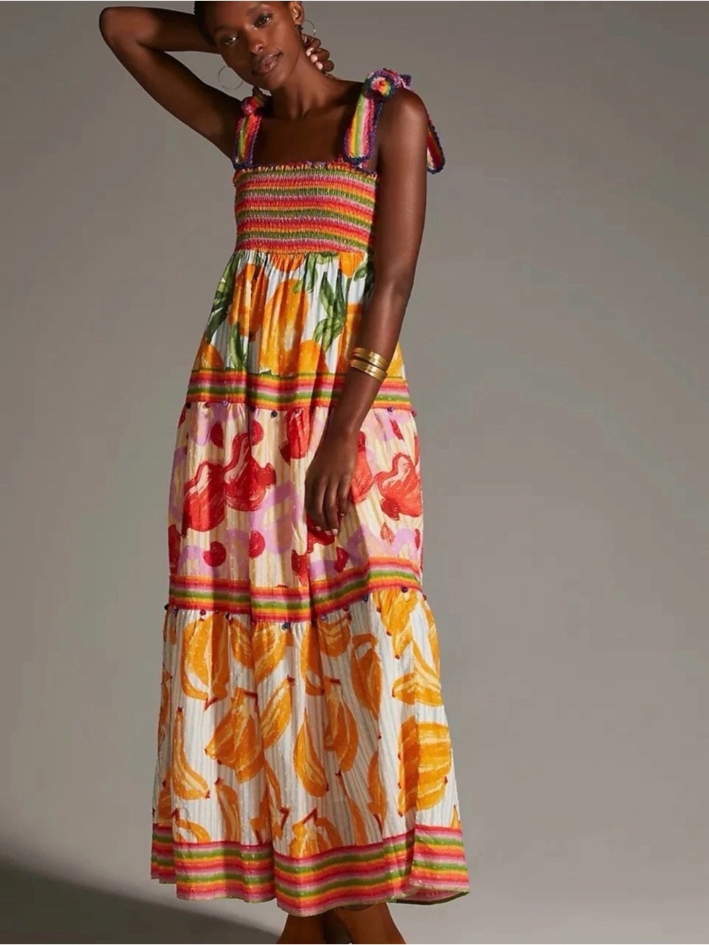 Farm Rip Tie-Shoulder Tiered Maxi Dress in Multicolor - medium